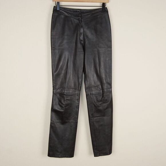 Michael Hoban North Beach Leather Black Straight Leg Pants Womens Sz 2 Damage